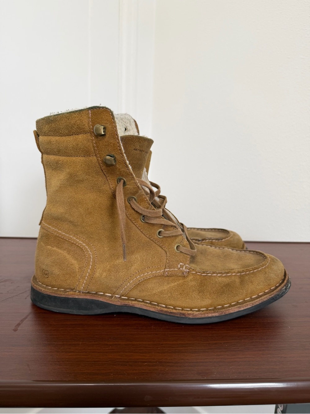 Andrew Marc Men's Suede Lace-Up Lined Boot in Tan